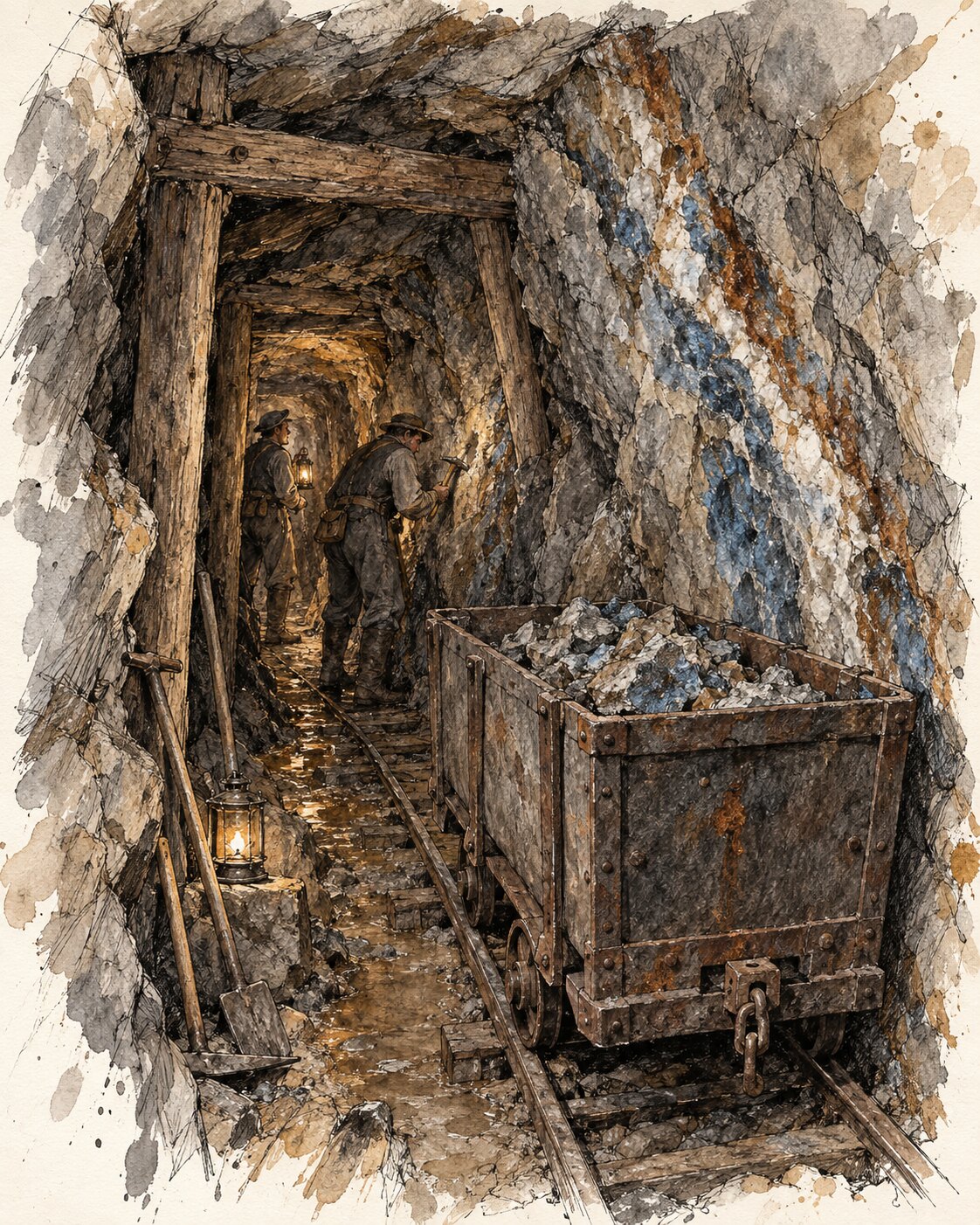 Handgezeichnete Darstellung eines Erzganges mit Hunt in der Himmelfahrt Fundgrube