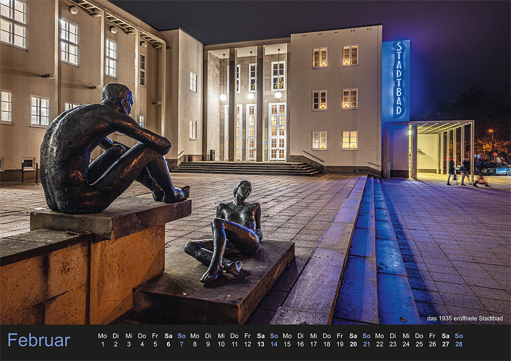 Chemnitz-Kalender 2027 – Februar: Das Stadtbad im Abendlicht