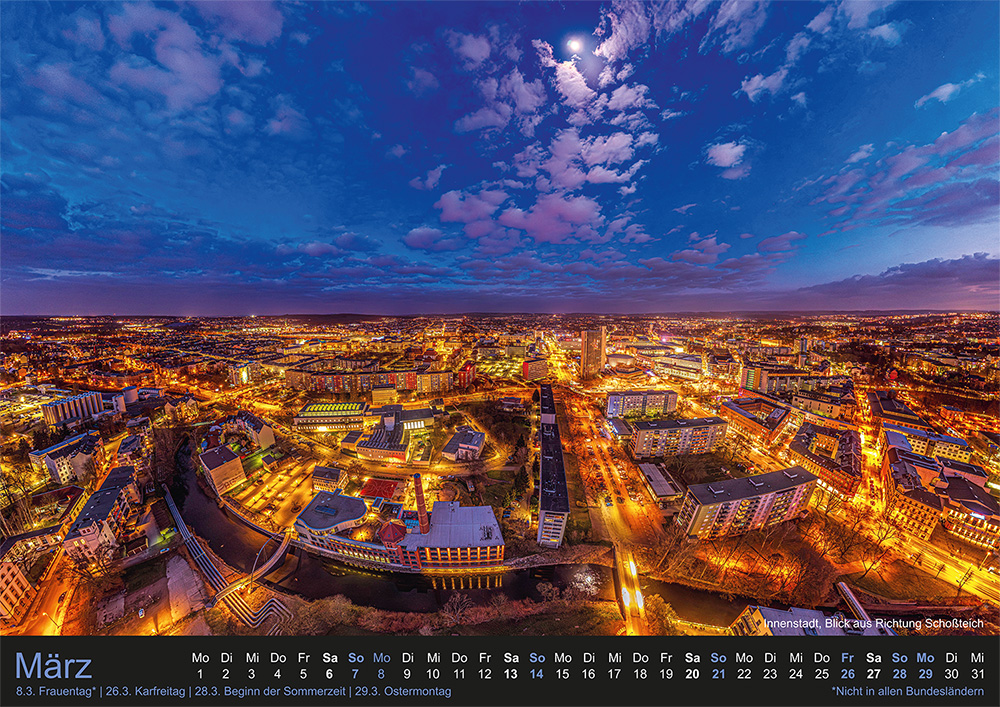 Chemnitz-Kalender 2027 – März: Ein Lichterpanorama über der Innenstadt