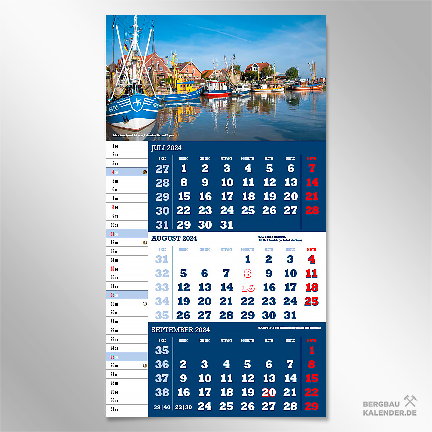 Monat August des Kalender 2024 Deutschland - Neuharlingersiel, Ostfriesland, Niedersachsen