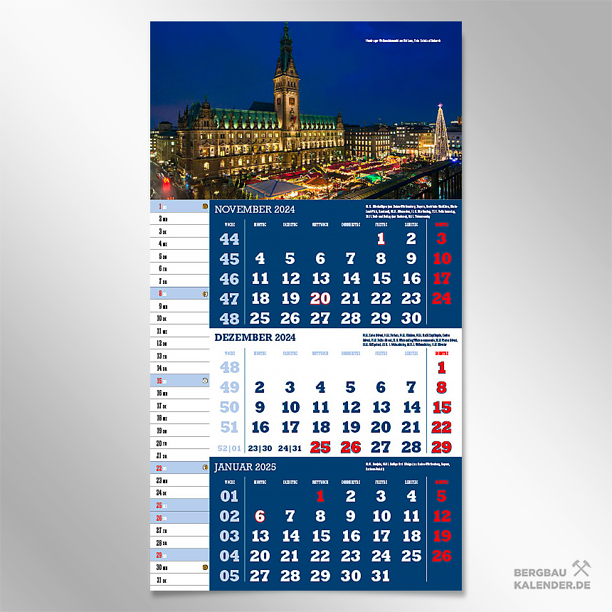 Monat Dezember des Kalender 2024 Deutschland - Weihnachtsmarkt am Rathaus in Hamburg