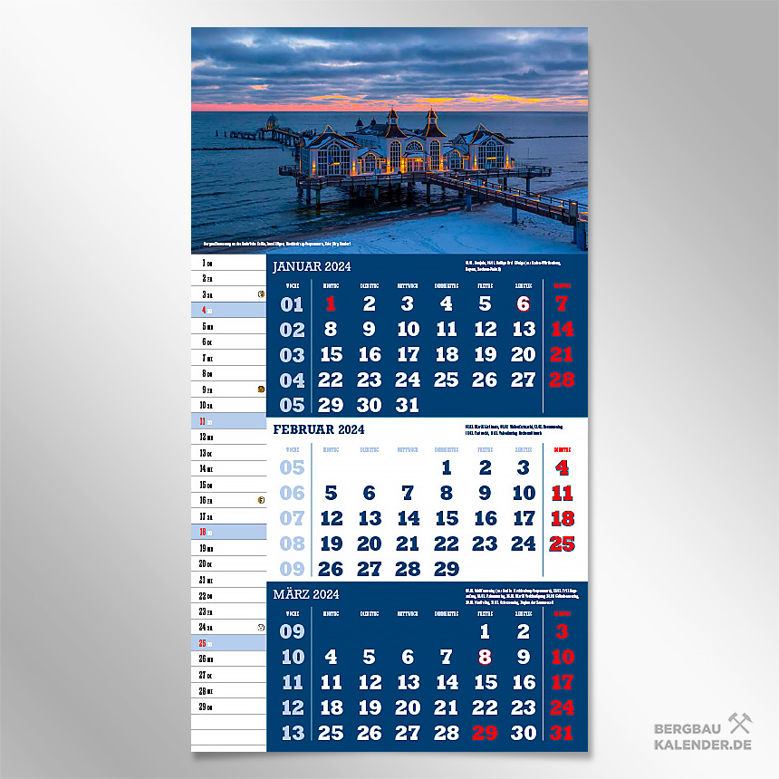 Monat Februar des Kalender 2024 Deutschland - Seebrücke Sellin an der Ostsee