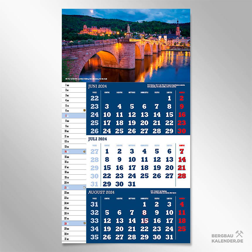 Monat Juli des Kalender 2024 Deutschland - Heidelberg, Baden-Württemberg