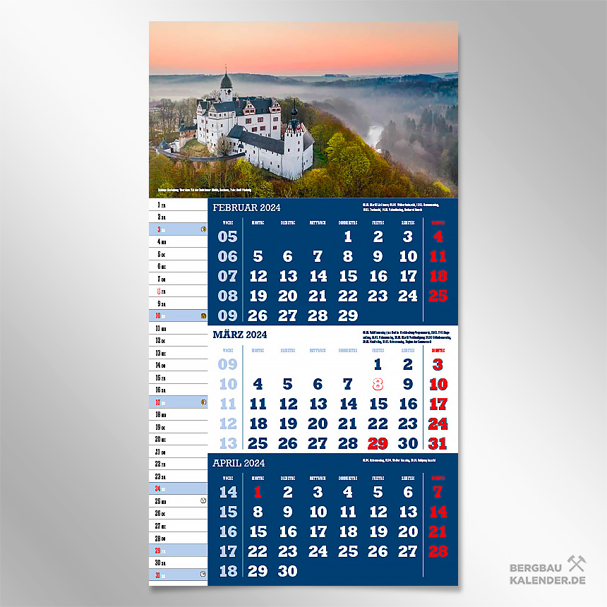 Monat März des Kalender 2024 Deutschland - Schloss Rochsburg in Sachsen
