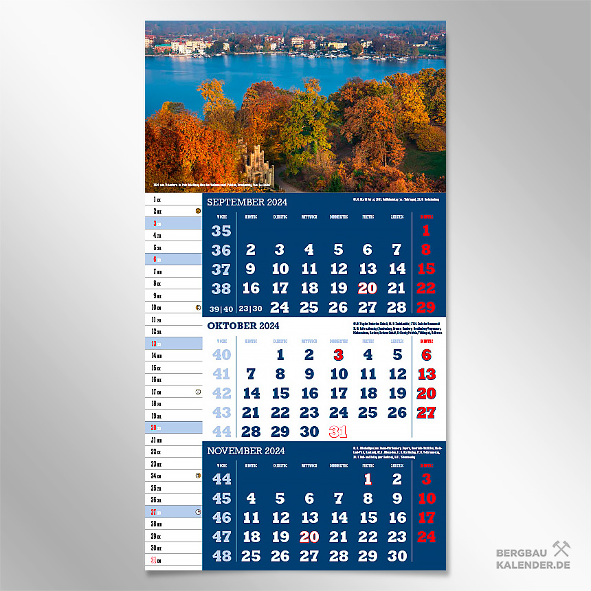 Monat Oktober des Kalender 2024 Deutschland - Der Park Babelsberg mit Blick nach Potsdam, Brandenburg