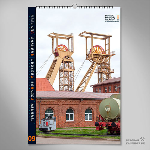 Bergbaukalender 2023 - September - Schachtförderanlagen im europäischen Bergbau