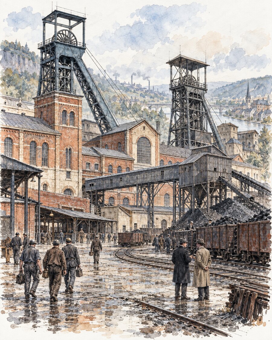 Saarländische Großzeche unter französischer Verwaltung in den 1920er-Jahren