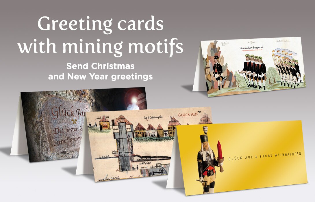 Greeting cards with mining motifs