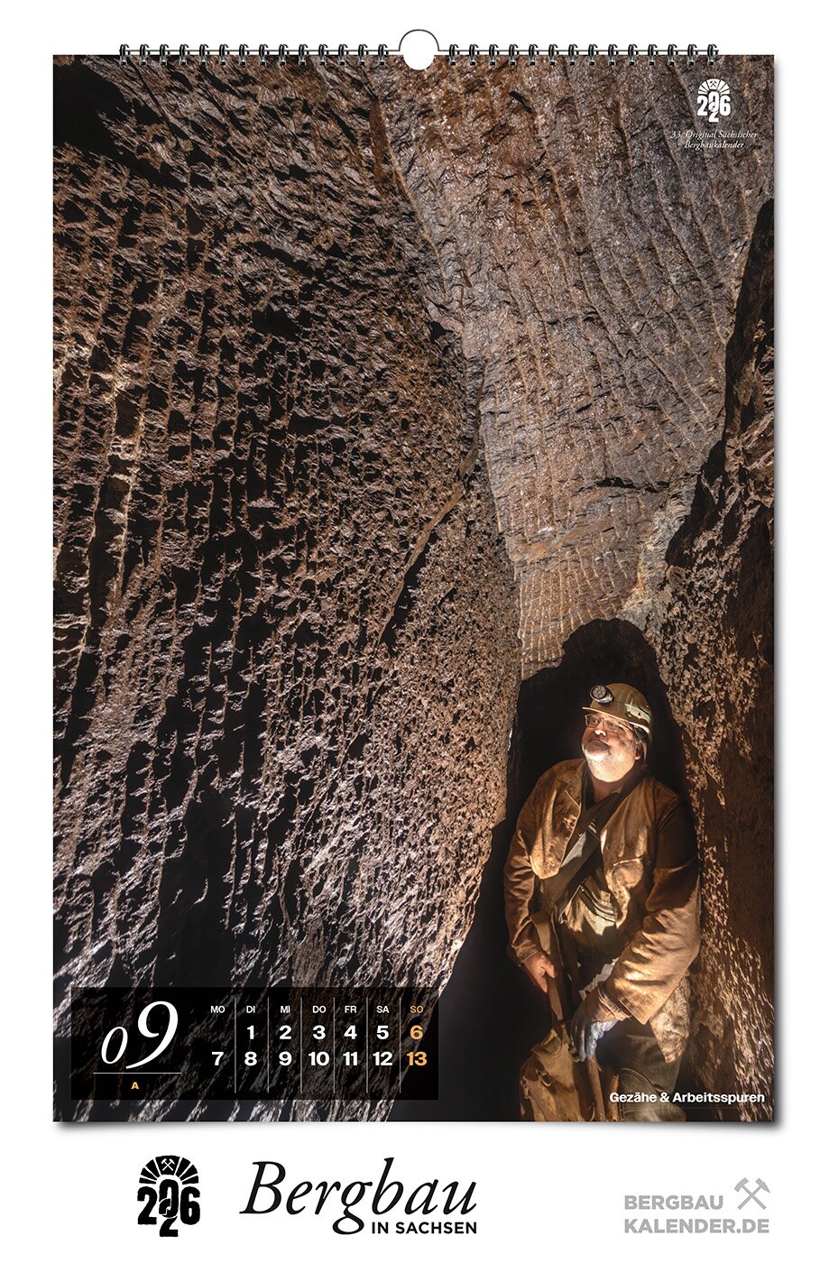 Bergbaukalender 2026 - September A - Gezähe und Arbeitsspuren