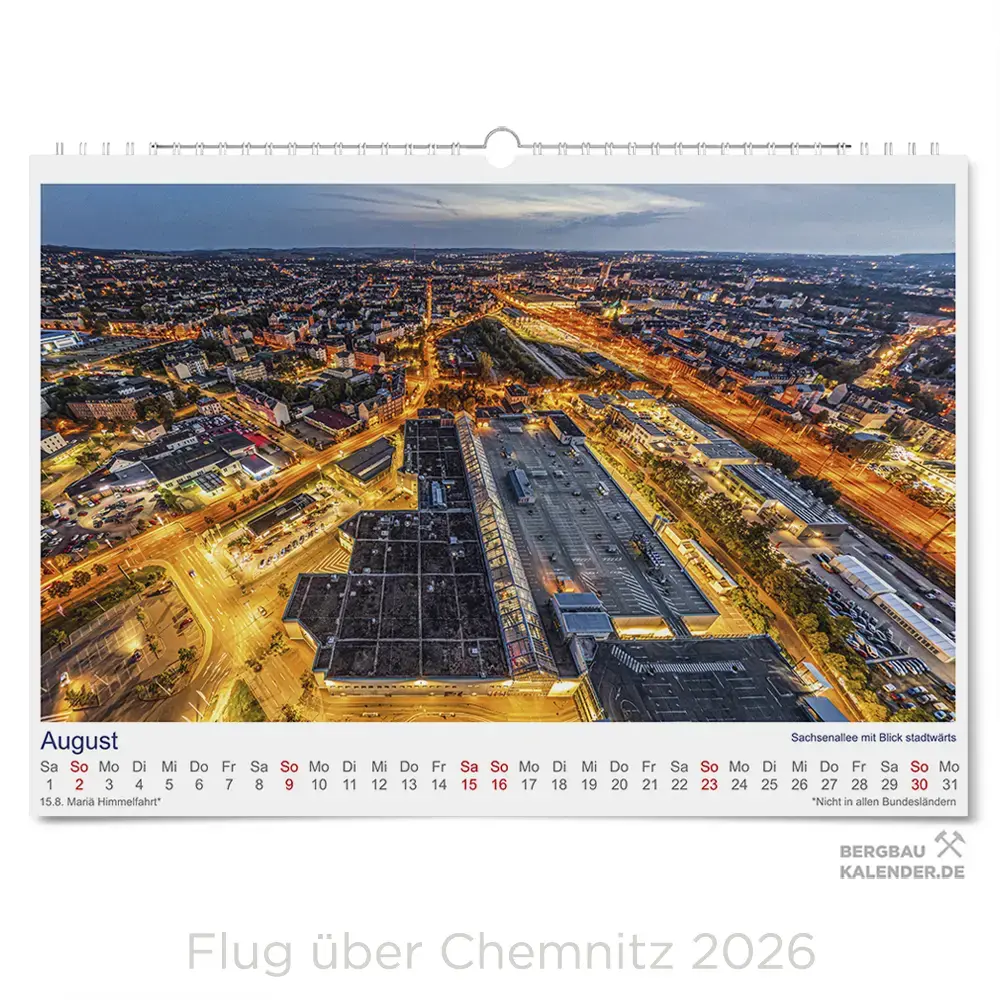 Chemnitz Kalender 2026 - Flug über Chemnitz - Monat August - Sachsenallee Einkaufszentrum