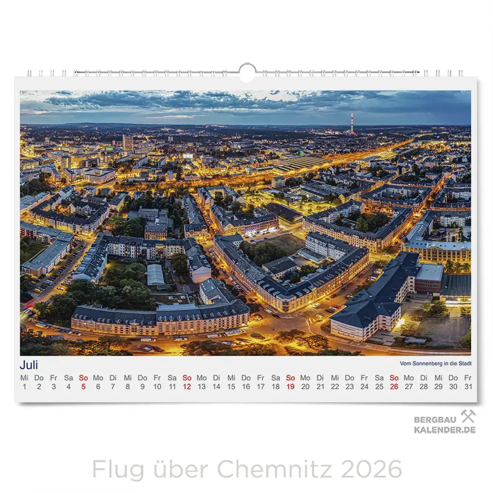 Chemnitz Kalender 2026 - Flug über Chemnitz - Monat Juli - Sonnenberg