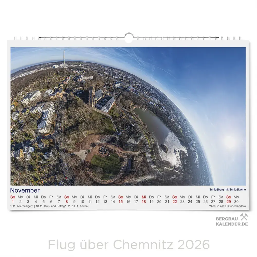 Chemnitz Kalender 2026 - Flug über Chemnitz - Monat November - Schloßberg im Spätherbst