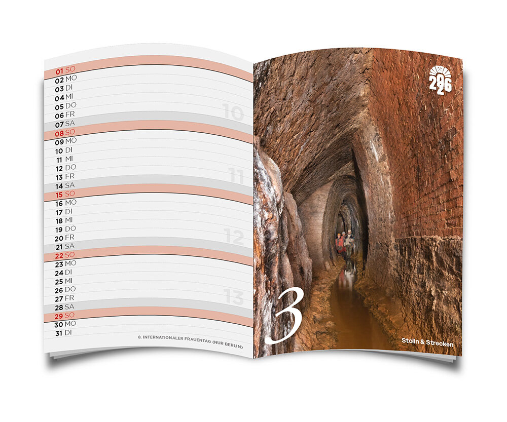 Innenseite MINI Bergbaukalender 2026 - März - Abbildung Stolln & Strecken