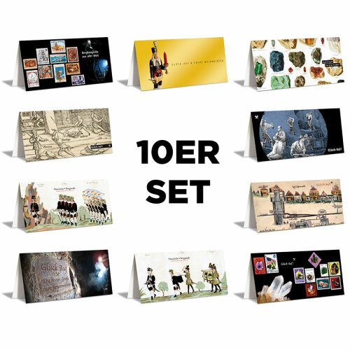 10er Set Bergbau-Klappkarten - Glück Auf! 10 unterschiedliche Bergbau-Motive inkl. 10 hochwertigen gefütterten Briefhüllen