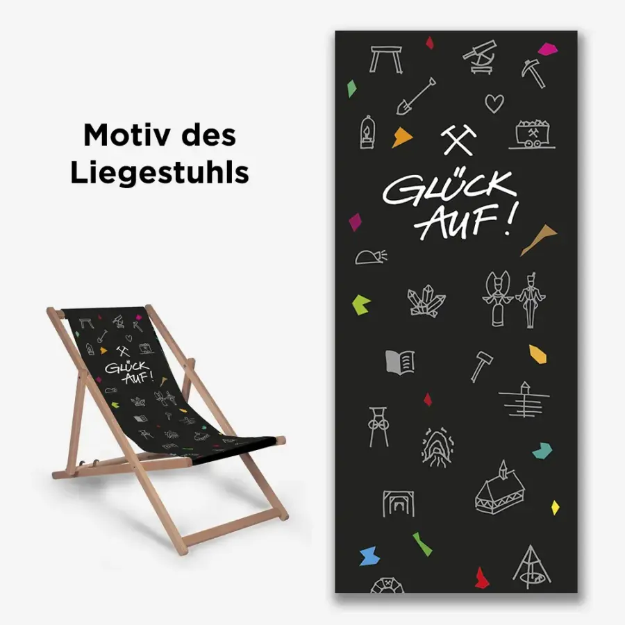 Wooden Deck Chair Garden with Mining Symbols | Folding Sun Lounger