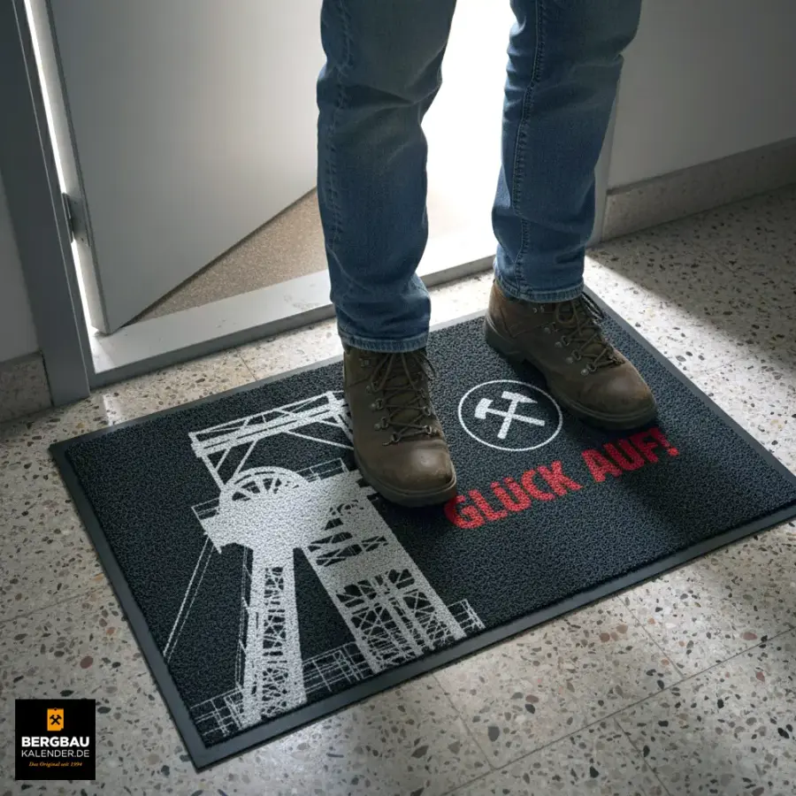 rutschfeste Fußmatten Haustür „Glück Auf! - Förderturm“ 80 x 50 cm