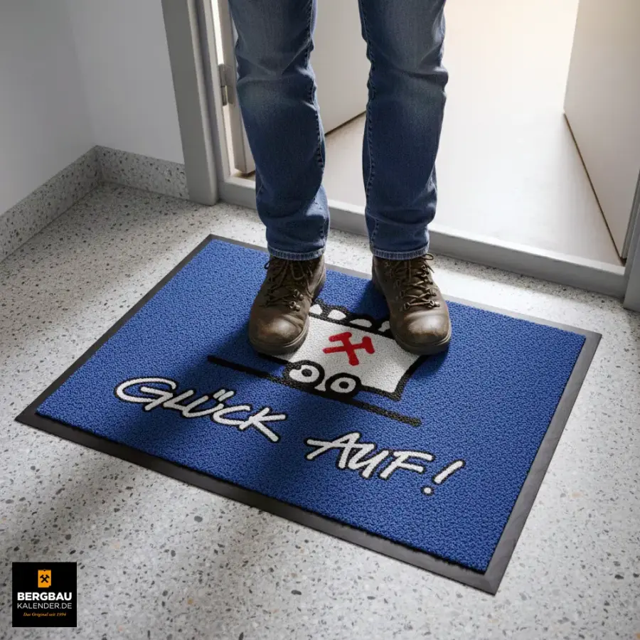 rutschfeste Fußmatten Haustür „Glück Auf! - HUNT“ 80 x 50 cm - Bergbaumotiv